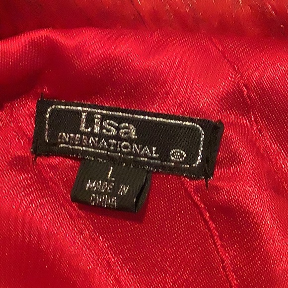 Lisa International Red Faux Fur Collar Chenille Sweater Jacket EUC Size L - Picture 10 of 10